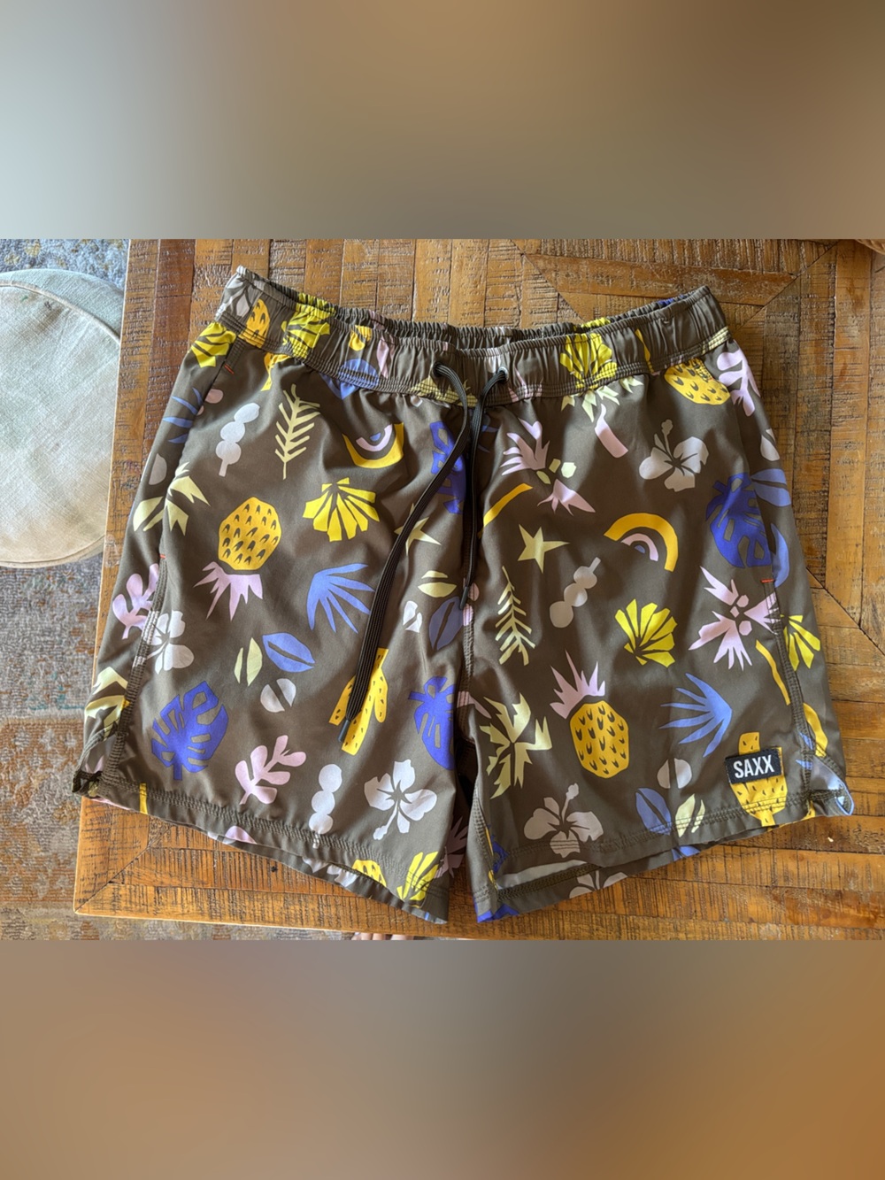 Saxx men’s swim trunks Yellow pineapple’s and Blue Floral Accents